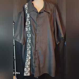 Mens Synrgy 5XL Black Button up with White Embroidery Dress Shirt